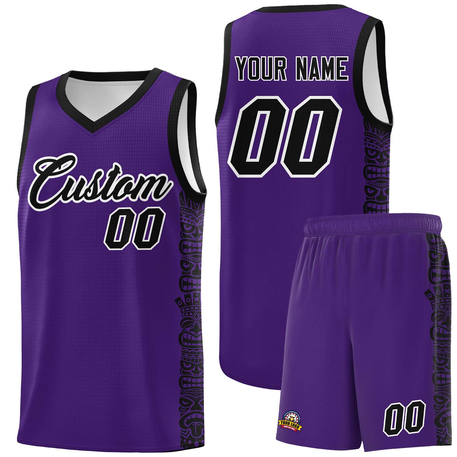 Custom Purple Black Personalized Indians Pattern Sets Sports Uniform Basketball Jersey