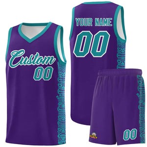 Custom Purple Aqua Personalized Indians Pattern Sets Sports Uniform Basketball Jersey