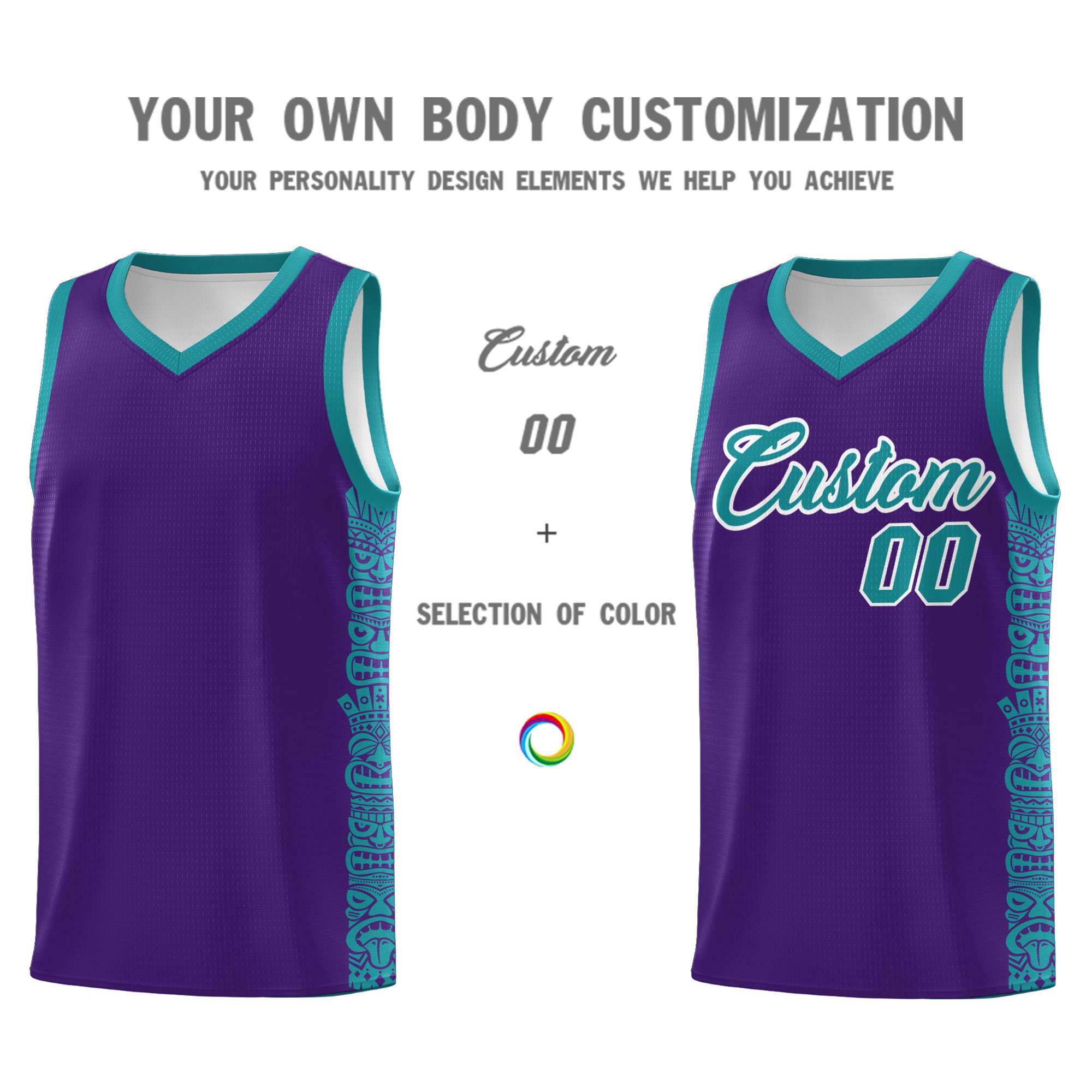 Custom Purple Aqua Personalized Indians Pattern Sets Sports Uniform Basketball Jersey