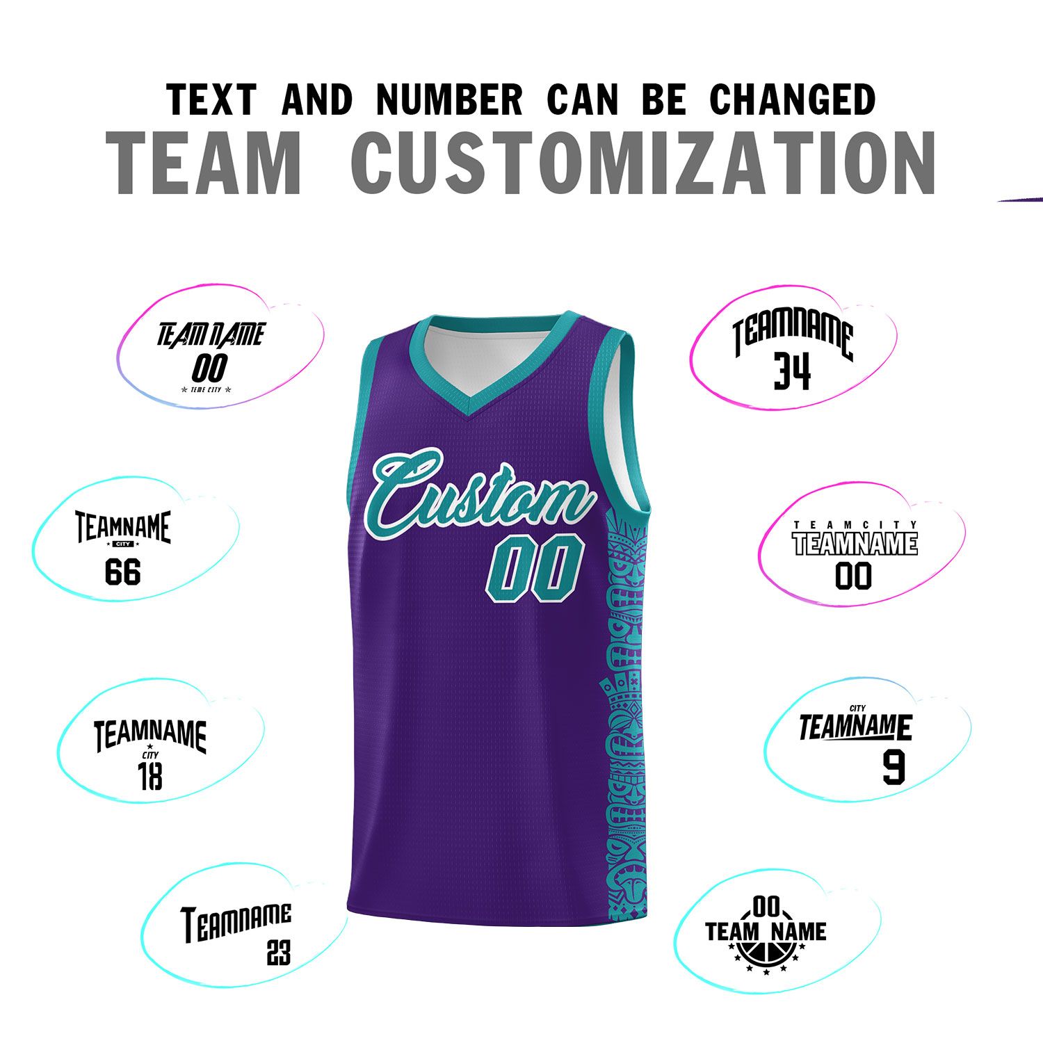 Custom Purple Aqua Personalized Indians Pattern Sets Sports Uniform Basketball Jersey