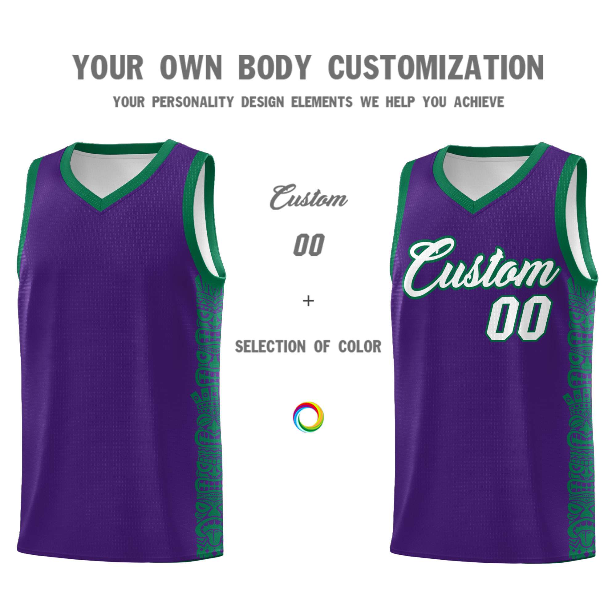 Custom Purple Kelly Green Personalized Indians Pattern Sets Sports Uniform Basketball Jersey