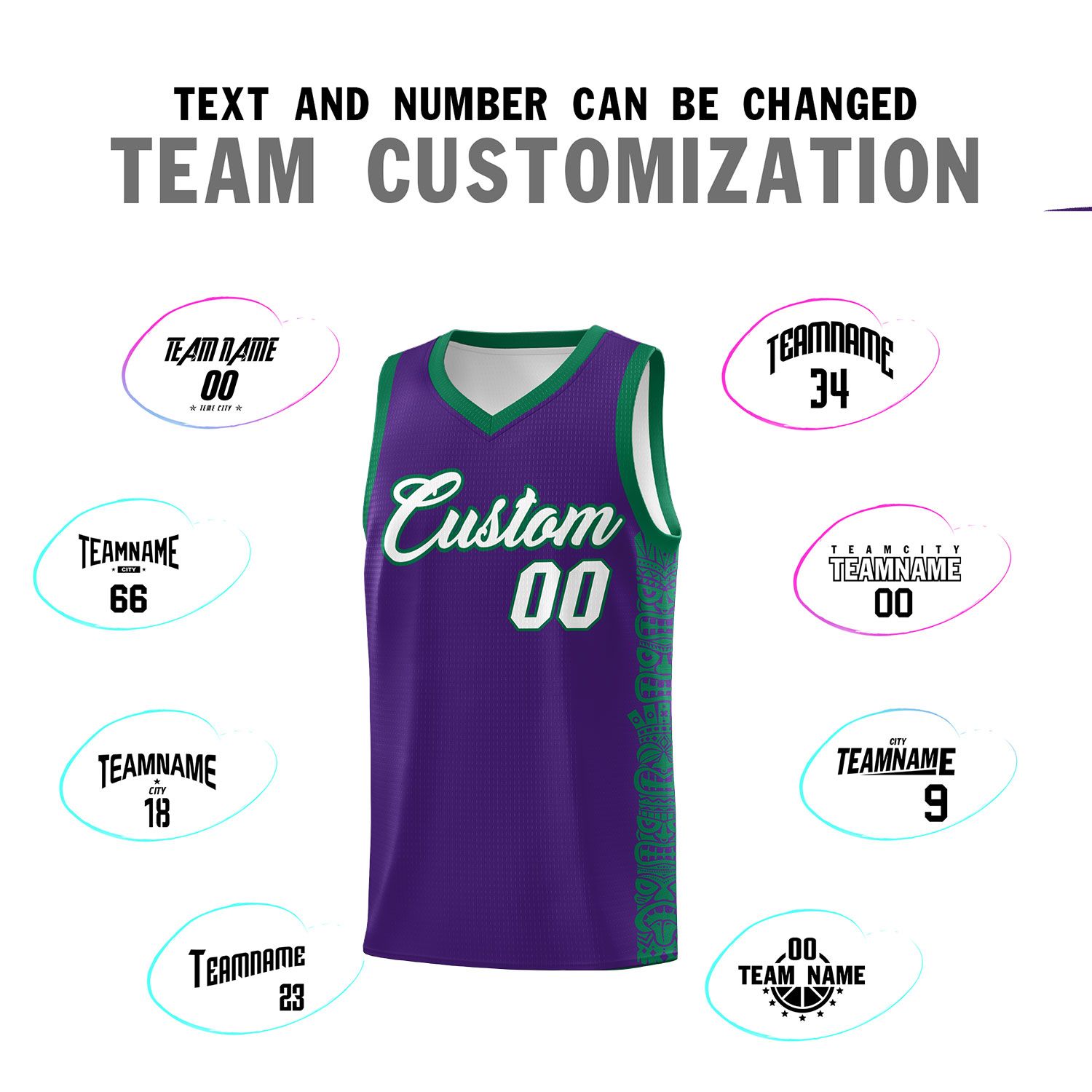 Custom Purple Kelly Green Personalized Indians Pattern Sets Sports Uniform Basketball Jersey