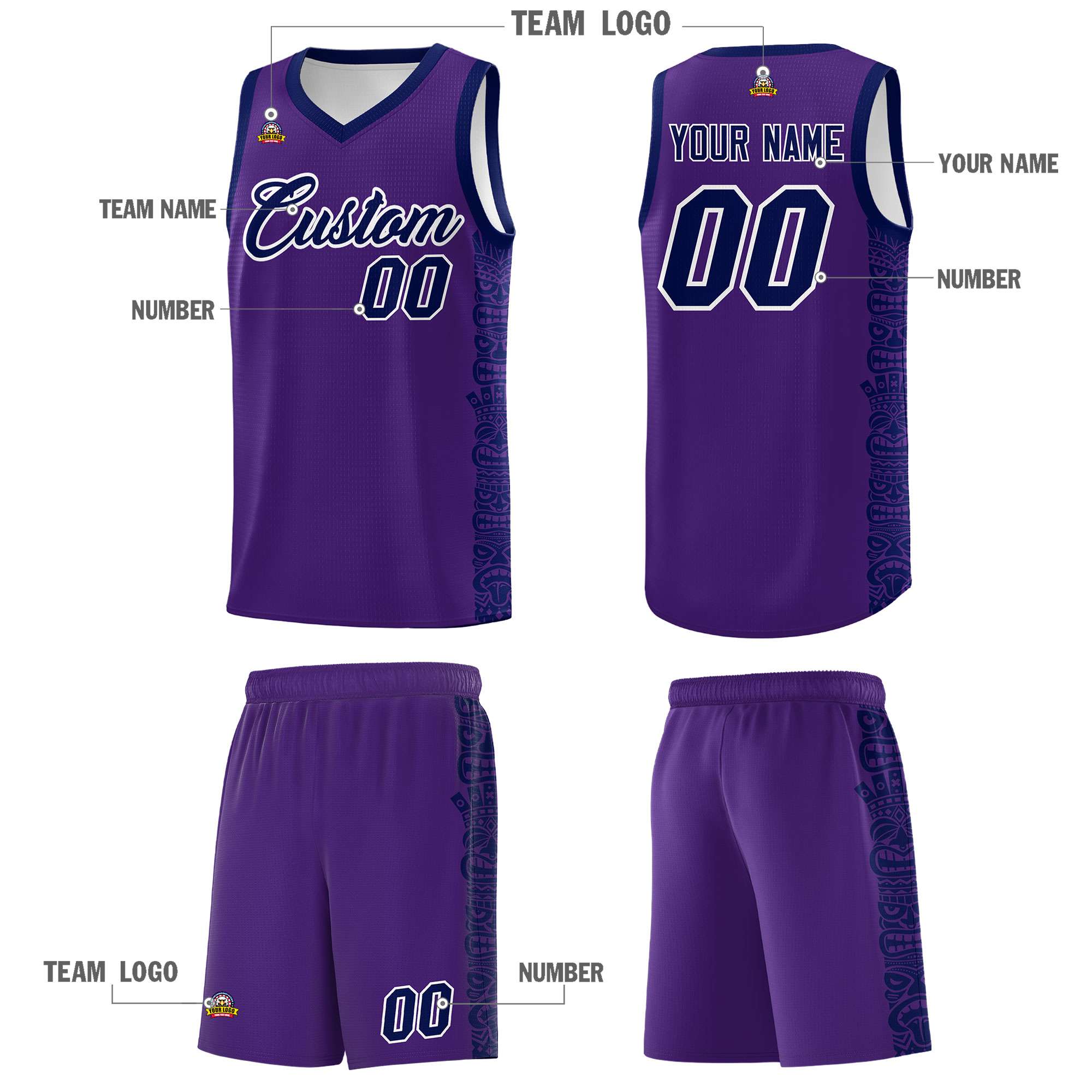 Custom Purple Navy Personalized Indians Pattern Sets Sports Uniform Basketball Jersey