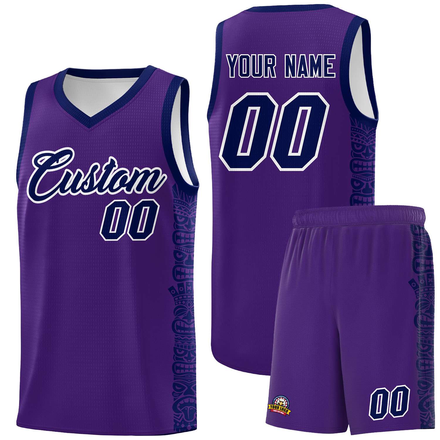 Custom Purple Navy Personalized Indians Pattern Sets Sports Uniform Basketball Jersey