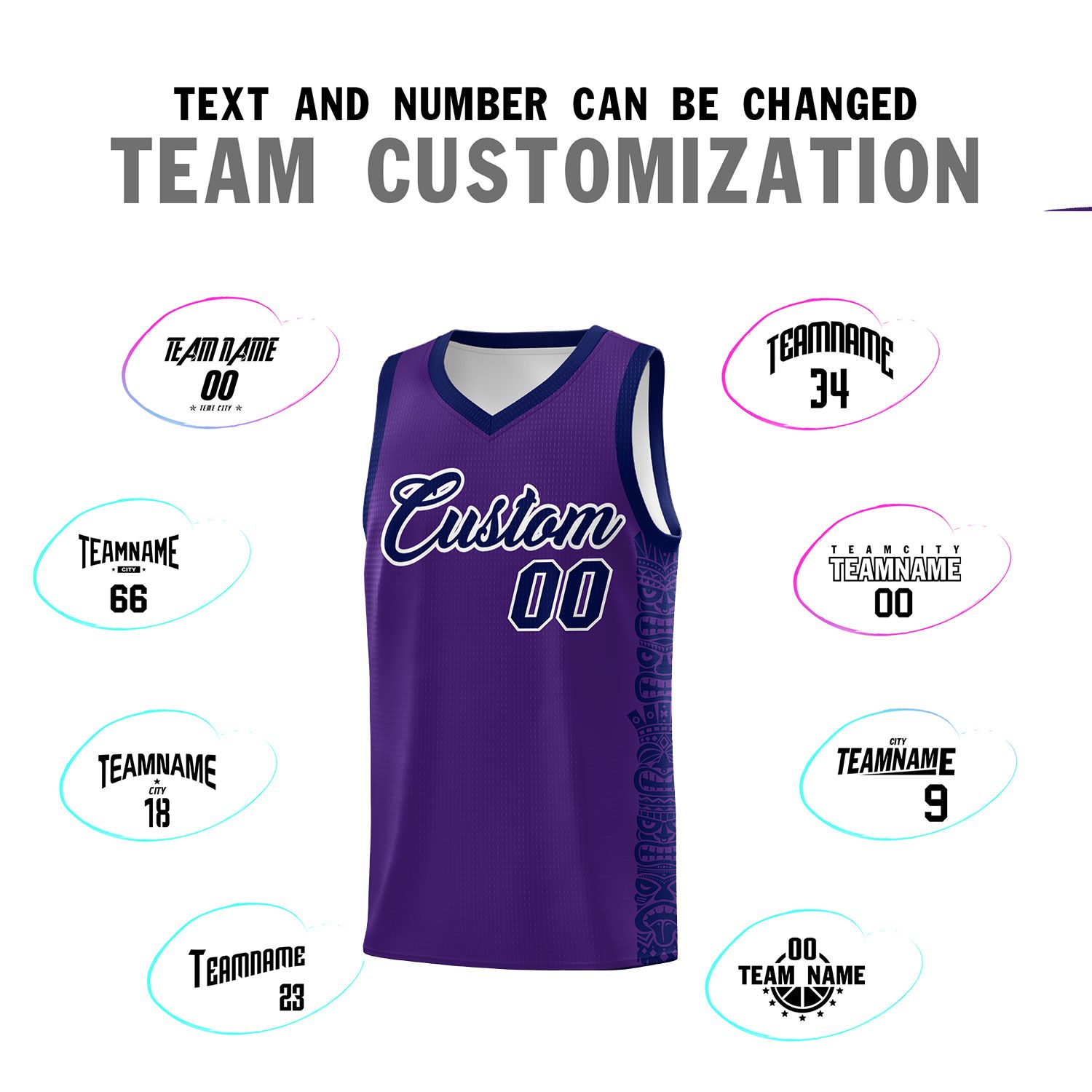 Custom Purple Navy Personalized Indians Pattern Sets Sports Uniform Basketball Jersey