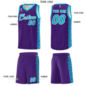 Custom Purple Sky Blue Personalized Indians Pattern Sets Sports Uniform Basketball Jersey