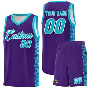 Custom Purple Sky Blue Personalized Indians Pattern Sets Sports Uniform Basketball Jersey