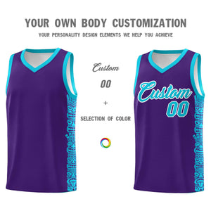 Custom Purple Sky Blue Personalized Indians Pattern Sets Sports Uniform Basketball Jersey