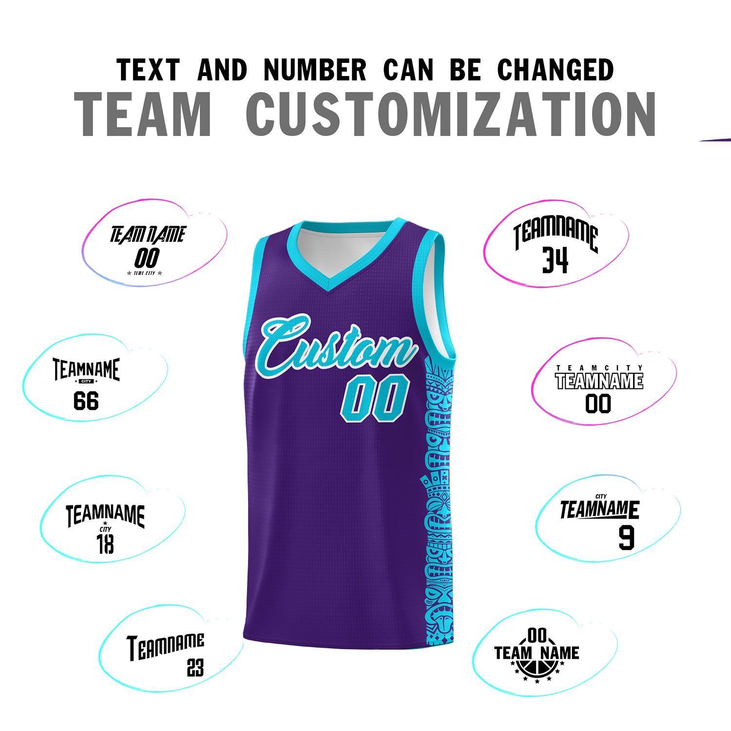 Custom Purple Sky Blue Personalized Indians Pattern Sets Sports Uniform Basketball Jersey