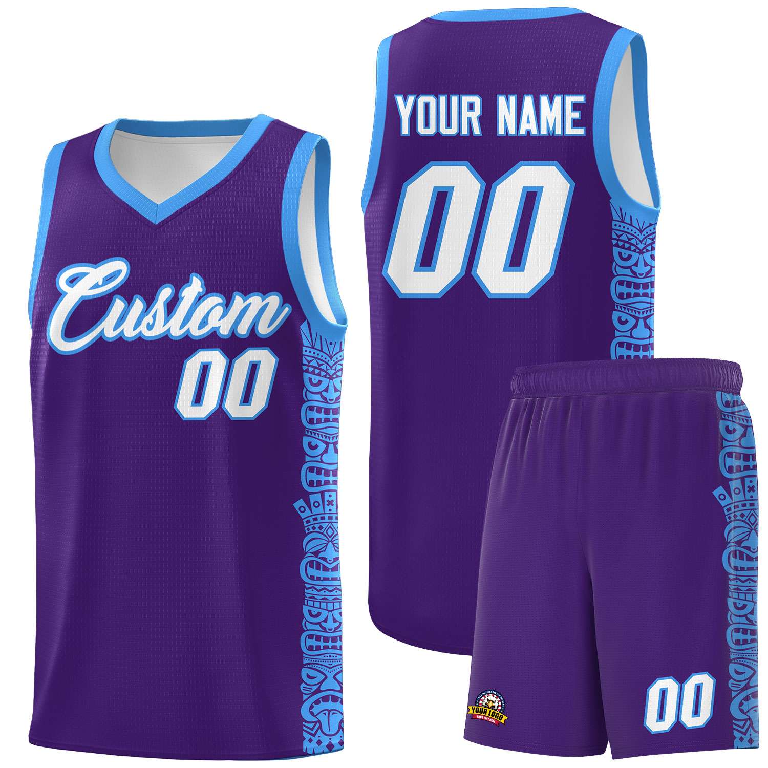 Custom Purple Powder Blue Personalized Indians Pattern Sets Sports Uniform Basketball Jersey