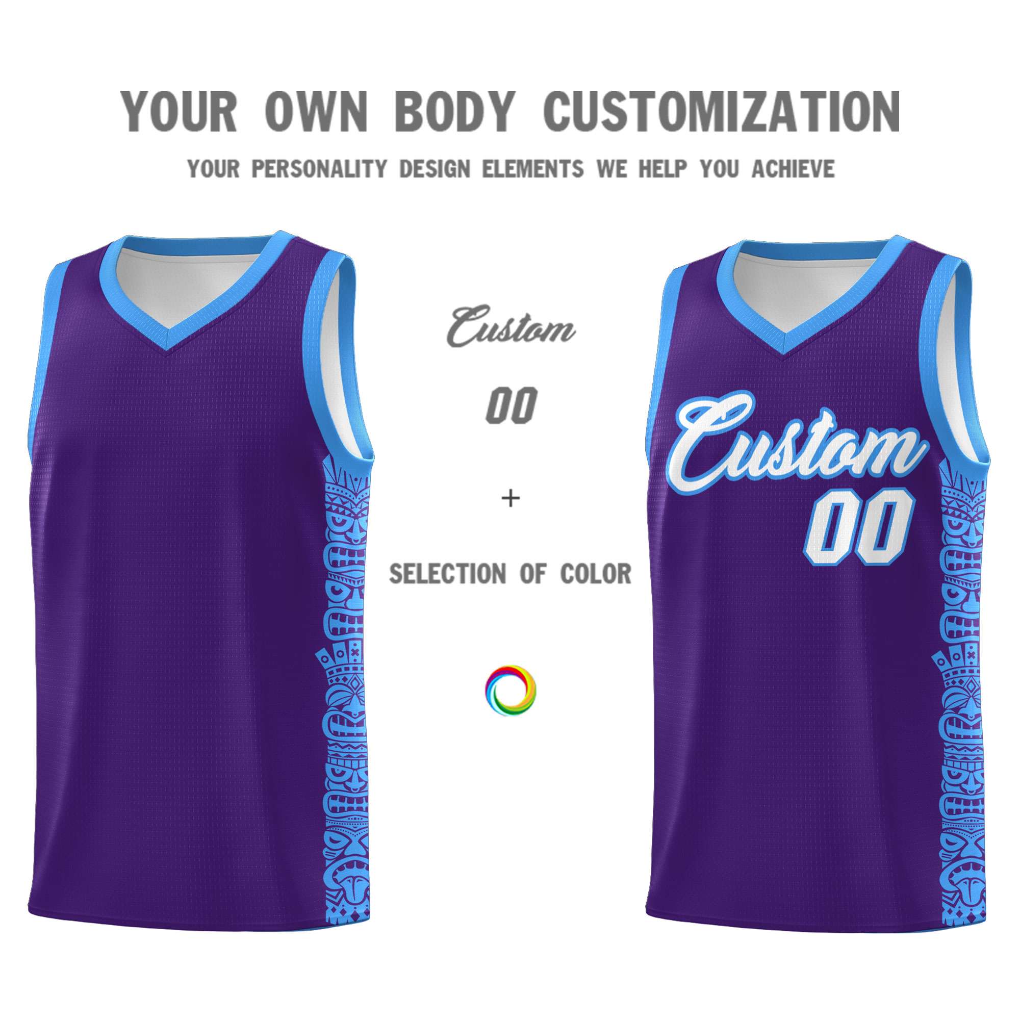 Custom Purple Powder Blue Personalized Indians Pattern Sets Sports Uniform Basketball Jersey