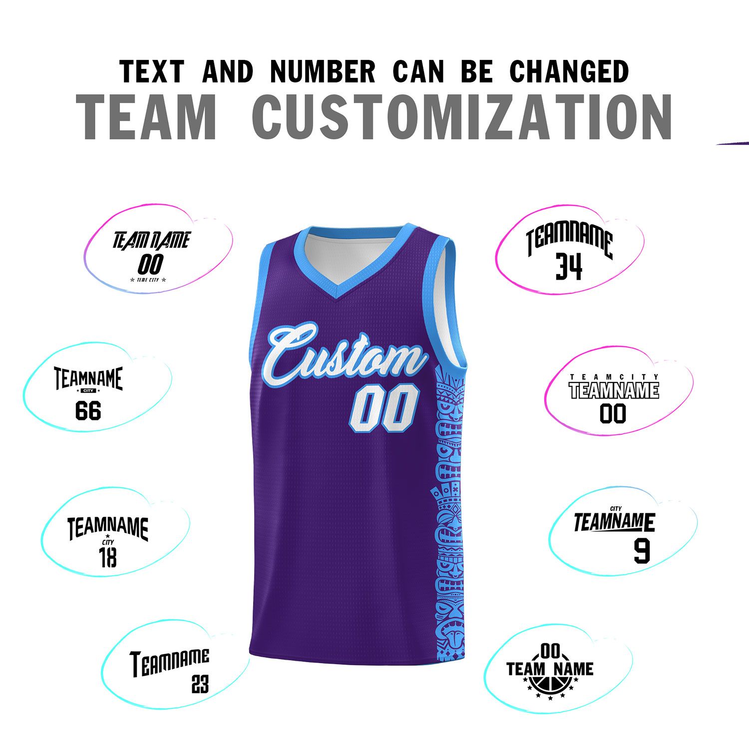 Custom Purple Powder Blue Personalized Indians Pattern Sets Sports Uniform Basketball Jersey