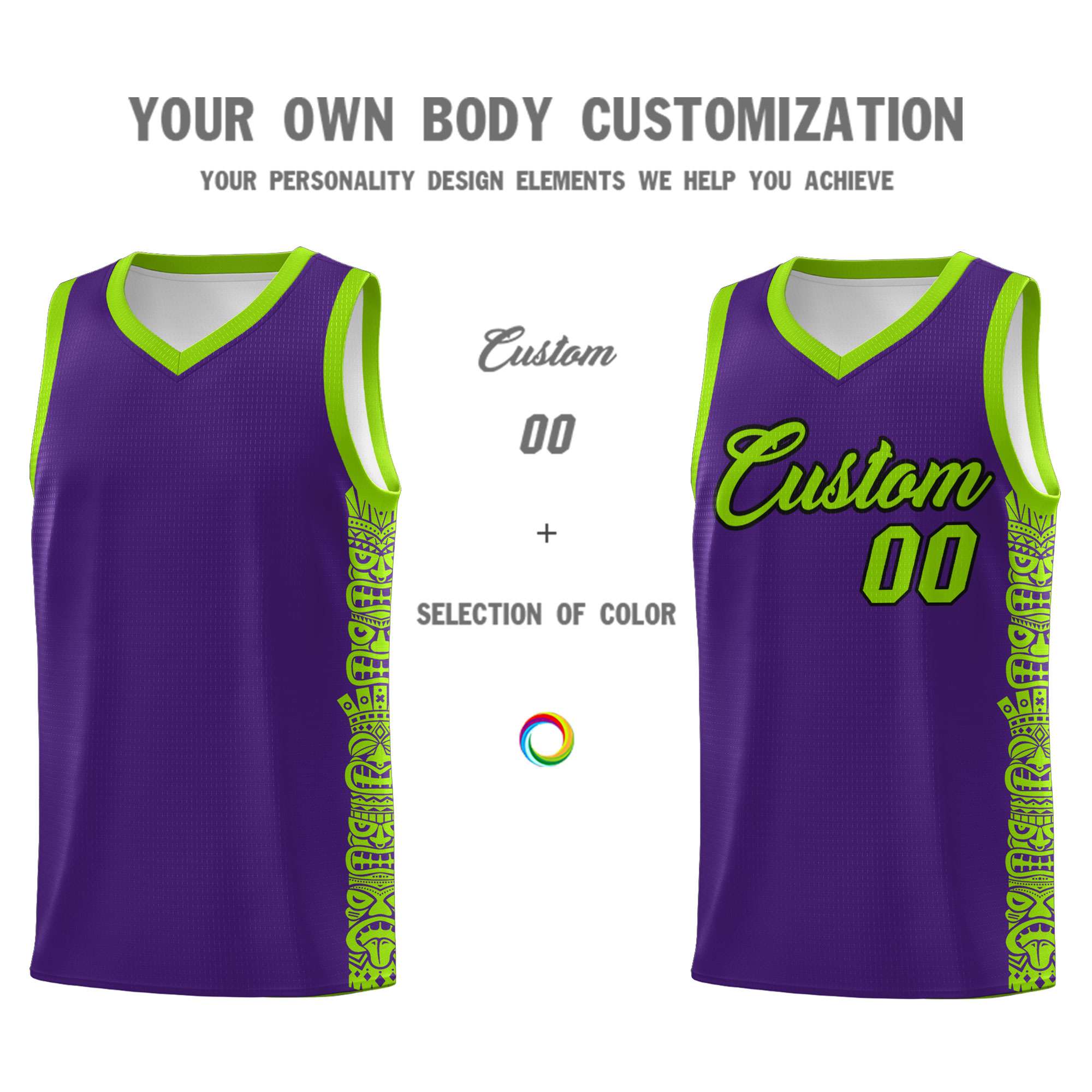 Custom Purple Green Personalized Indians Pattern Sets Sports Uniform Basketball Jersey