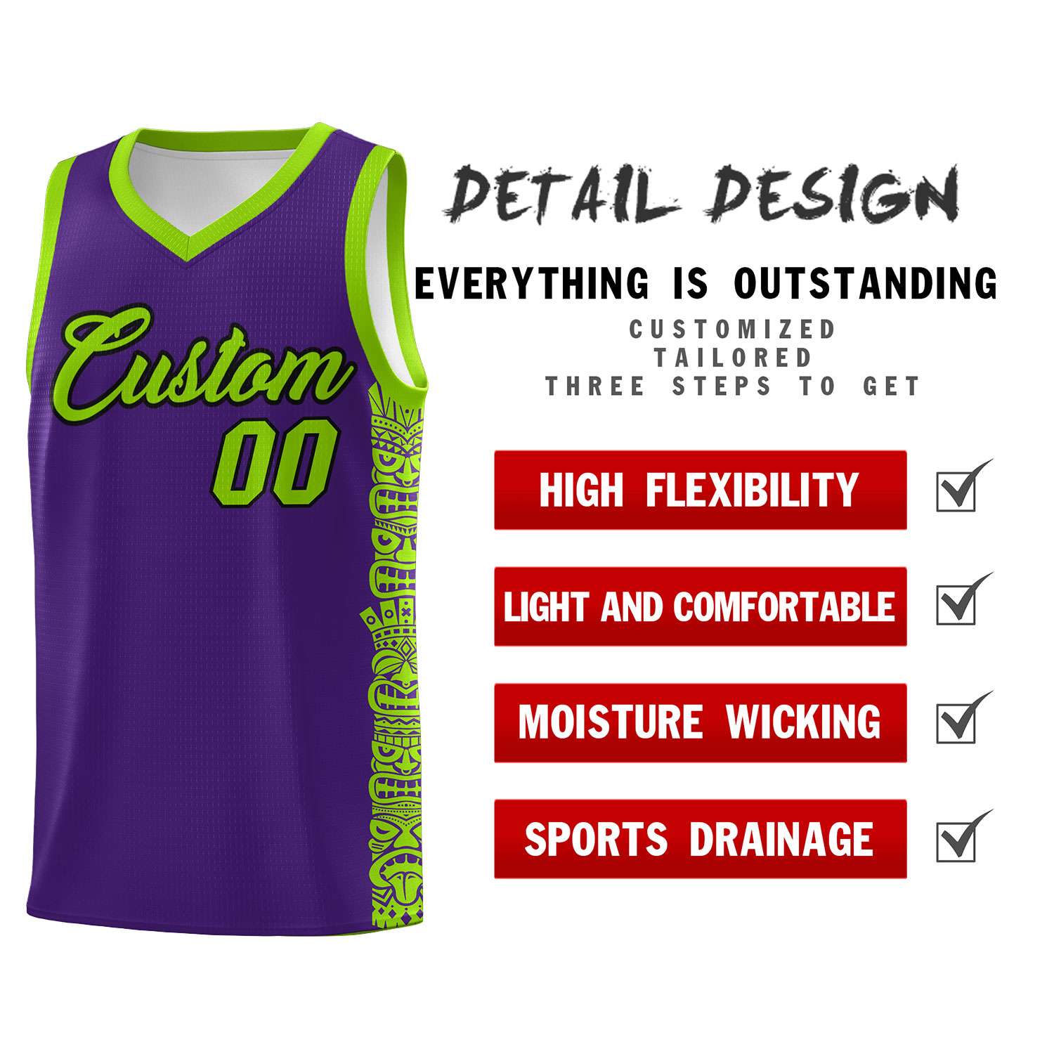 Custom Purple Green Personalized Indians Pattern Sets Sports Uniform Basketball Jersey