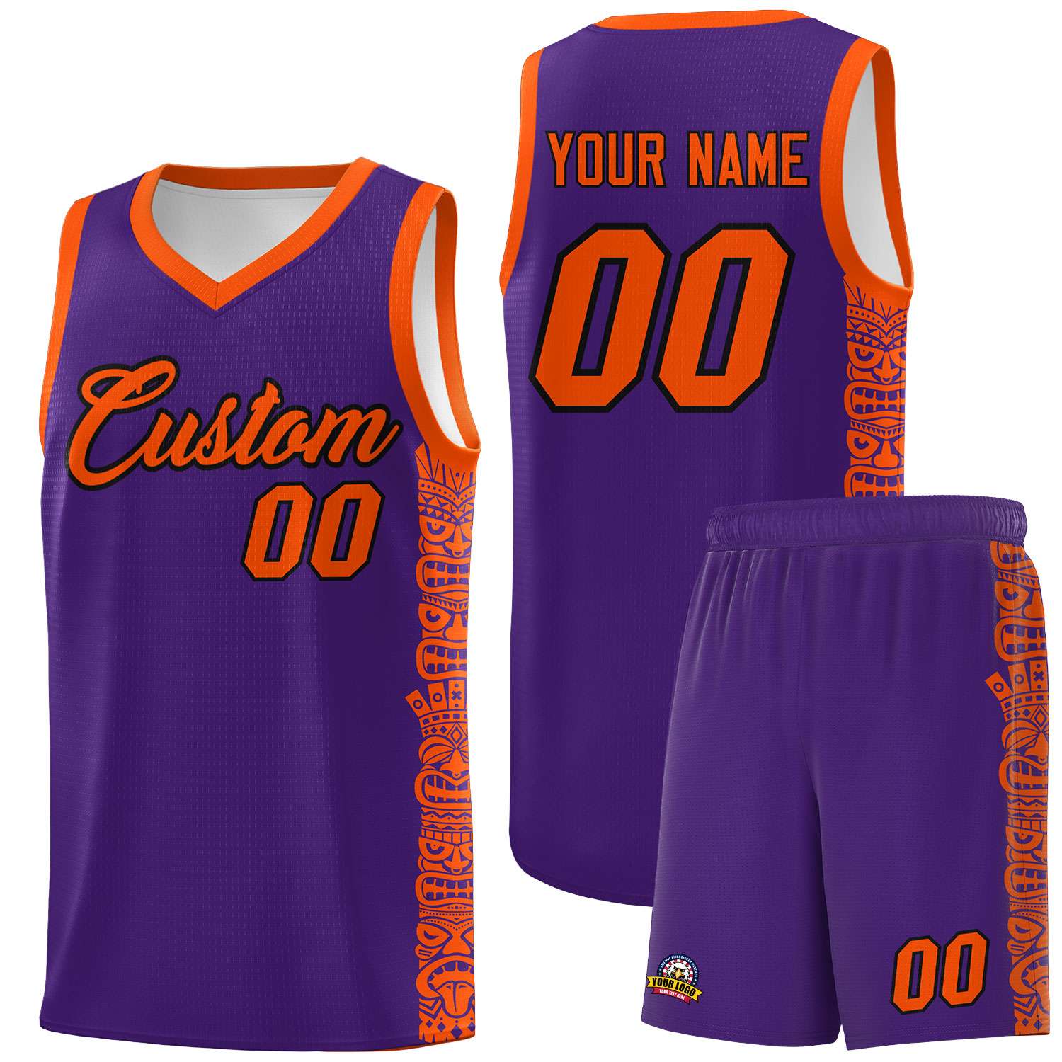 Custom Purple Orange Personalized Indians Pattern Sets Sports Uniform Basketball Jersey