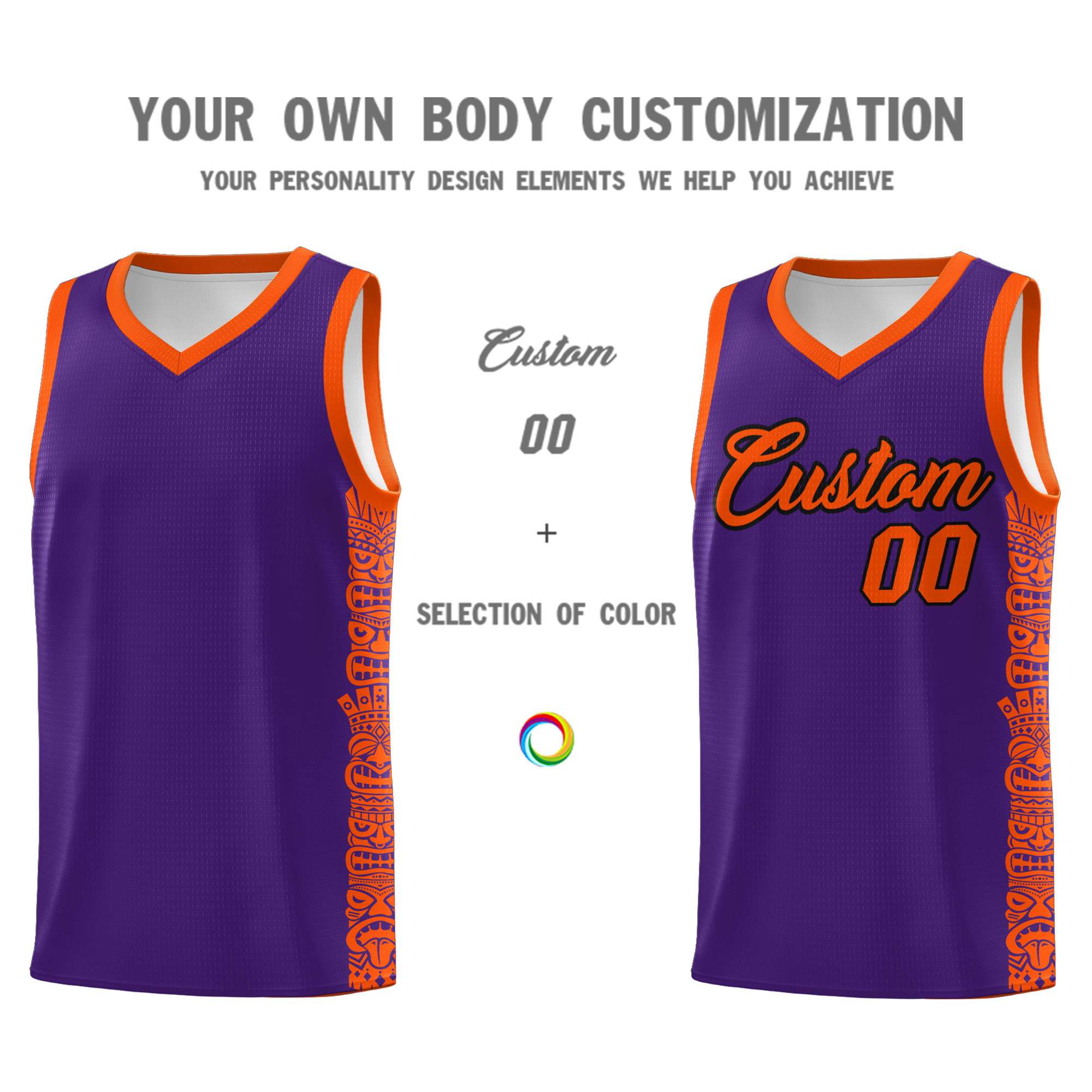 Custom Purple Orange Personalized Indians Pattern Sets Sports Uniform Basketball Jersey