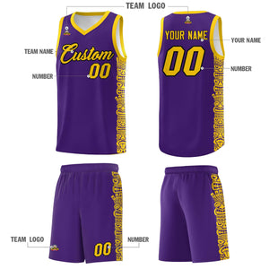 Custom Purple Gold Personalized Indians Pattern Sets Sports Uniform Basketball Jersey