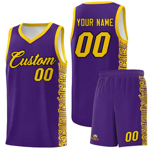 Custom Purple Gold Personalized Indians Pattern Sets Sports Uniform Basketball Jersey