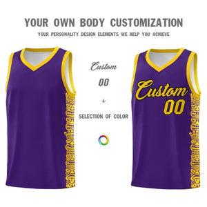 Custom Purple Gold Personalized Indians Pattern Sets Sports Uniform Basketball Jersey