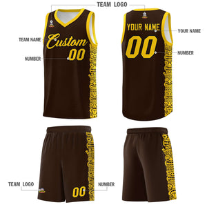 Custom Brown Gold Personalized Indians Pattern Sets Sports Uniform Basketball Jersey