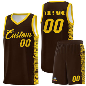 Custom Brown Gold Personalized Indians Pattern Sets Sports Uniform Basketball Jersey