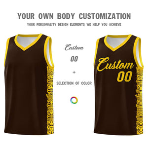 Custom Brown Gold Personalized Indians Pattern Sets Sports Uniform Basketball Jersey