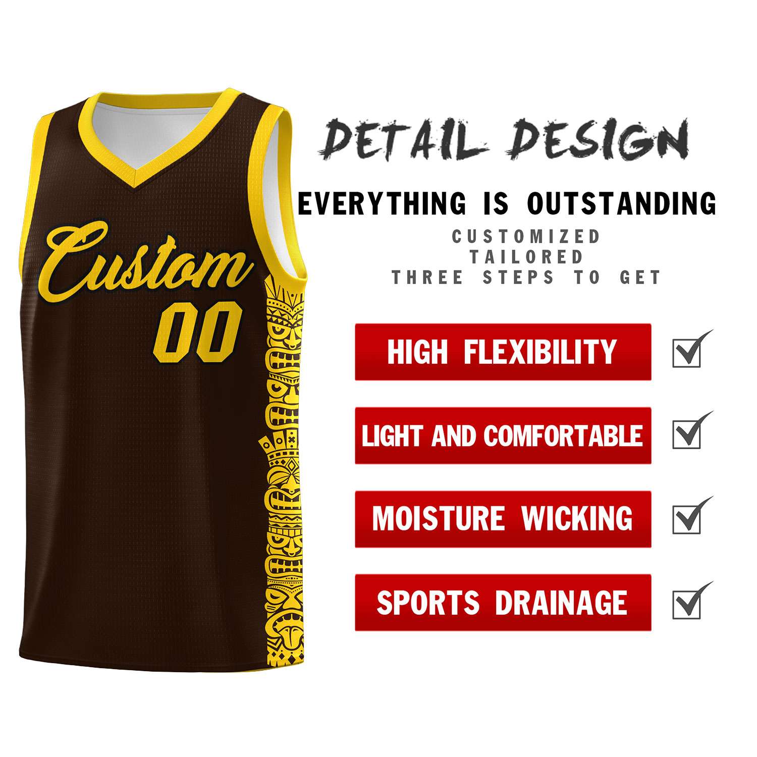 Custom Brown Gold Personalized Indians Pattern Sets Sports Uniform Basketball Jersey