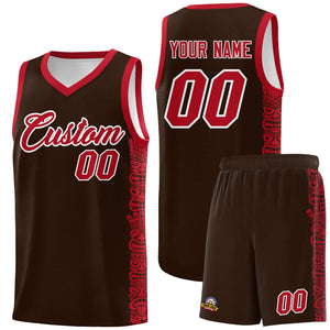 Custom Brown Red Personalized Indians Pattern Sets Sports Uniform Basketball Jersey