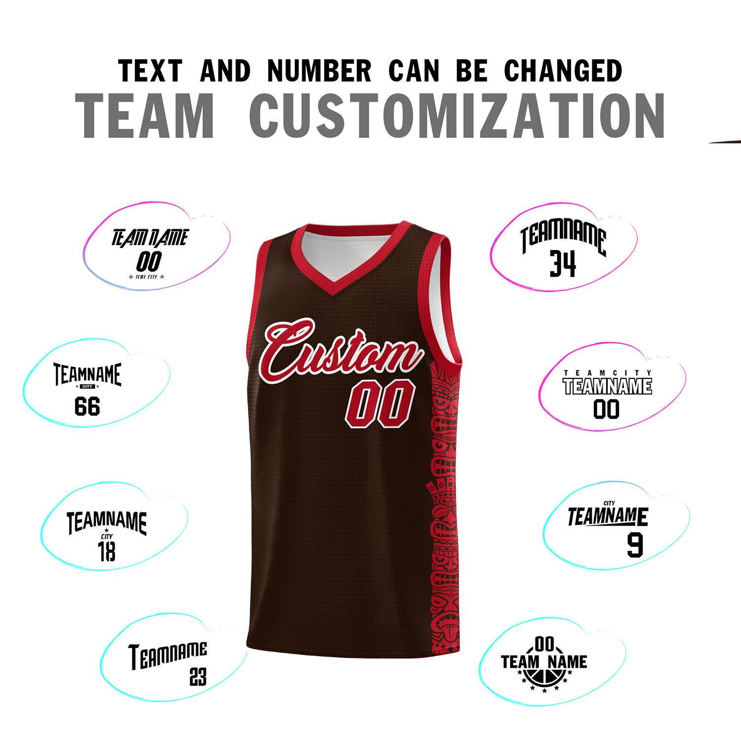 Custom Brown Red Personalized Indians Pattern Sets Sports Uniform Basketball Jersey