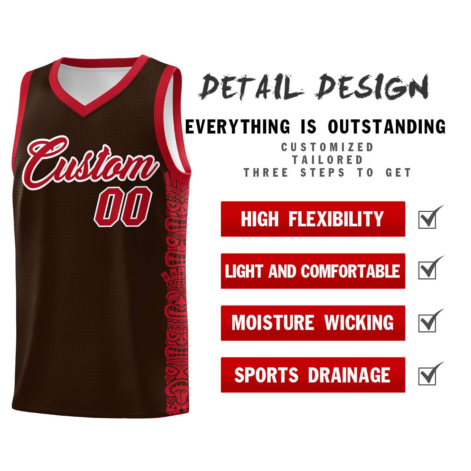 Custom Brown Red Personalized Indians Pattern Sets Sports Uniform Basketball Jersey