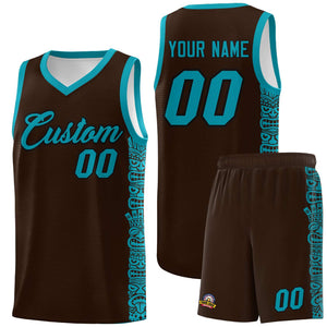 Custom Brown Teal Personalized Indians Pattern Sets Sports Uniform Basketball Jersey