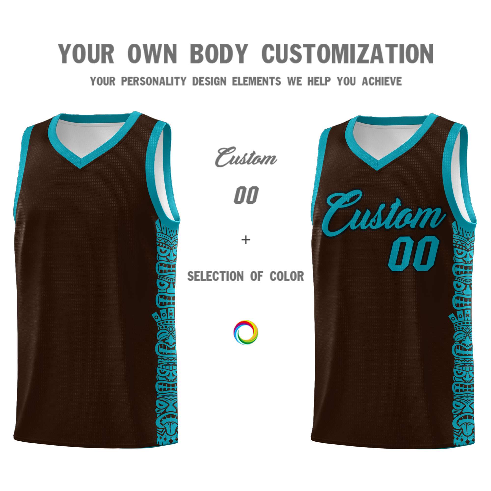 Custom Brown Teal Personalized Indians Pattern Sets Sports Uniform Basketball Jersey