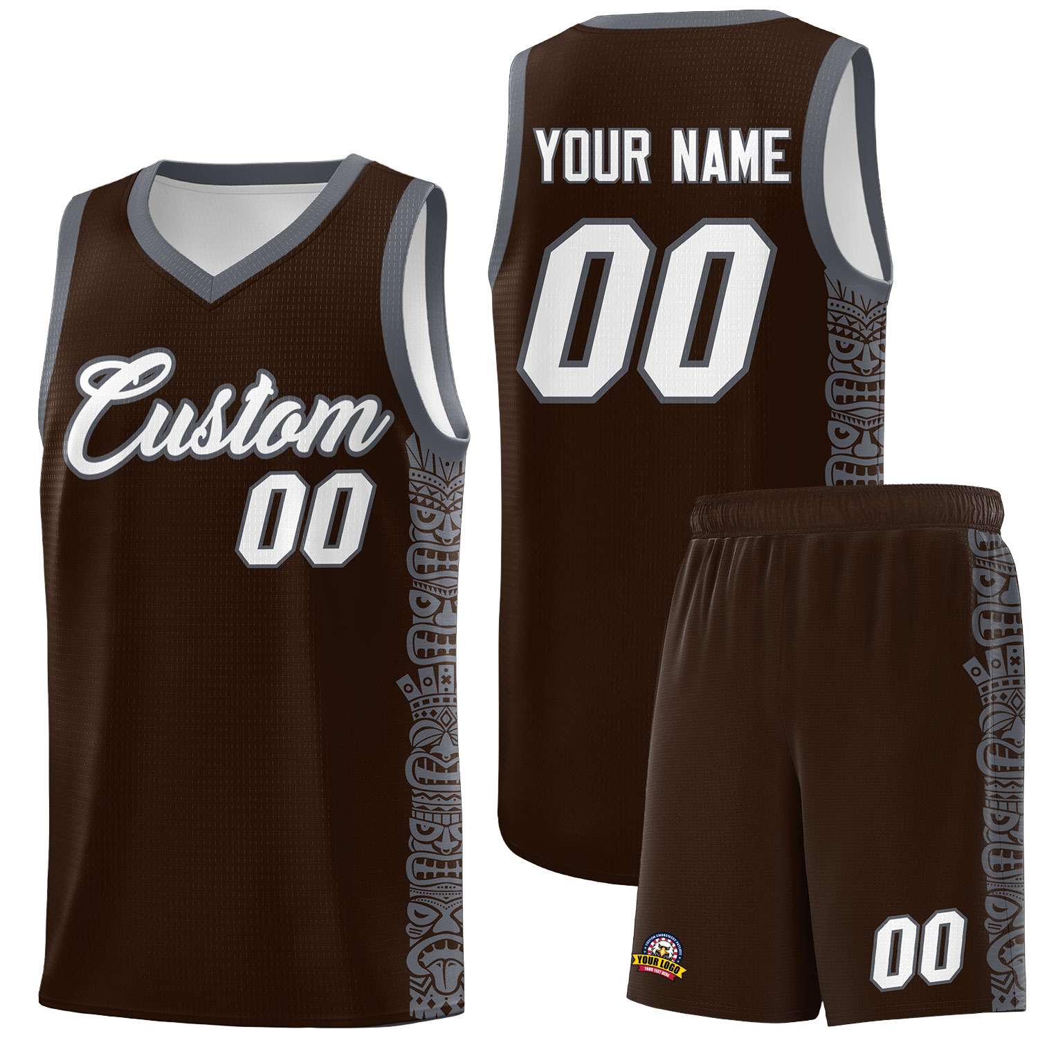 Custom Brown Dark Gray Personalized Indians Pattern Sets Sports Uniform Basketball Jersey