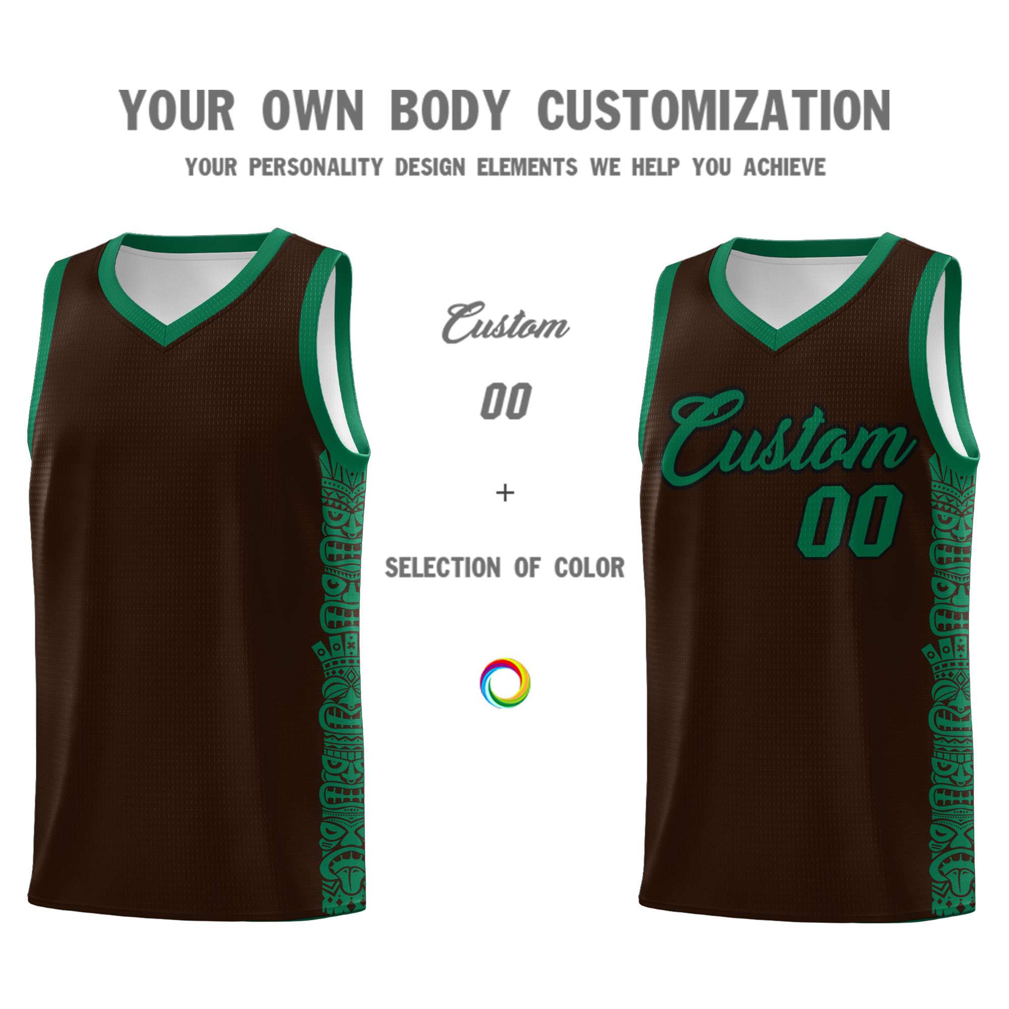 Custom Brown Kelly Green Personalized Indians Pattern Sets Sports Uniform Basketball Jersey