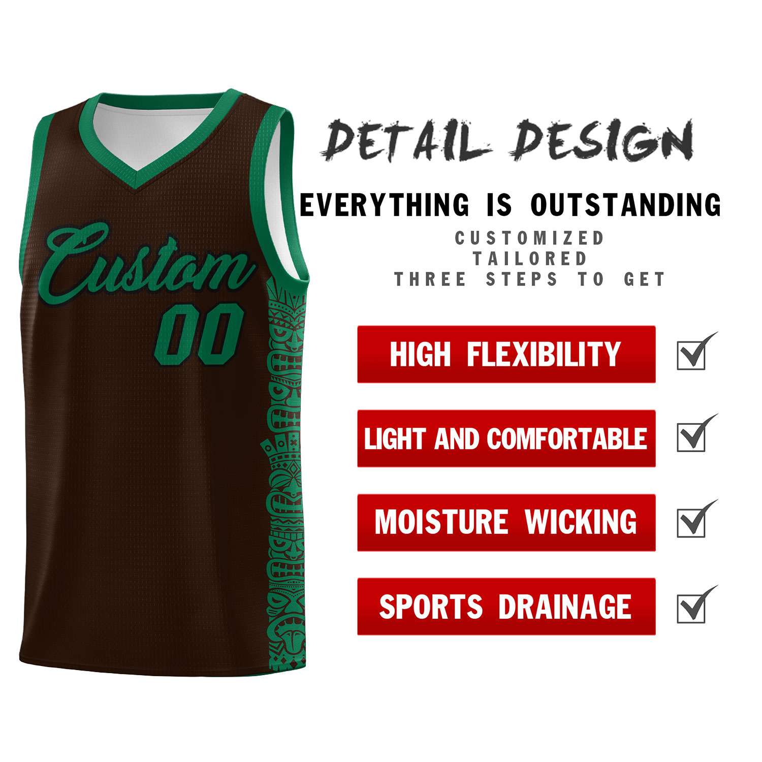 Custom Brown Kelly Green Personalized Indians Pattern Sets Sports Uniform Basketball Jersey