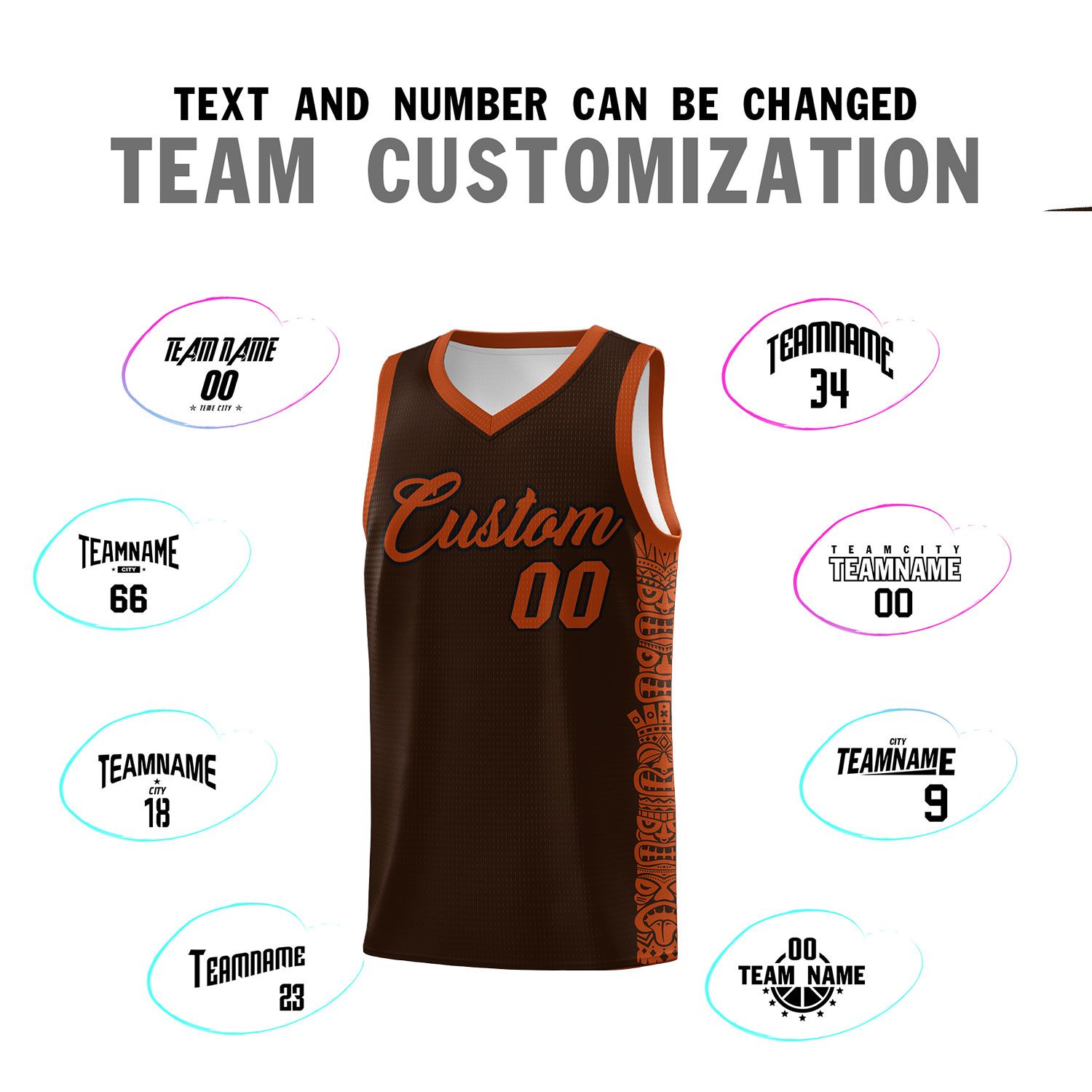 Custom Brown Texas Orange Personalized Indians Pattern Sets Sports Uniform Basketball Jersey