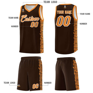 Custom Brown Orange Personalized Indians Pattern Sets Sports Uniform Basketball Jersey