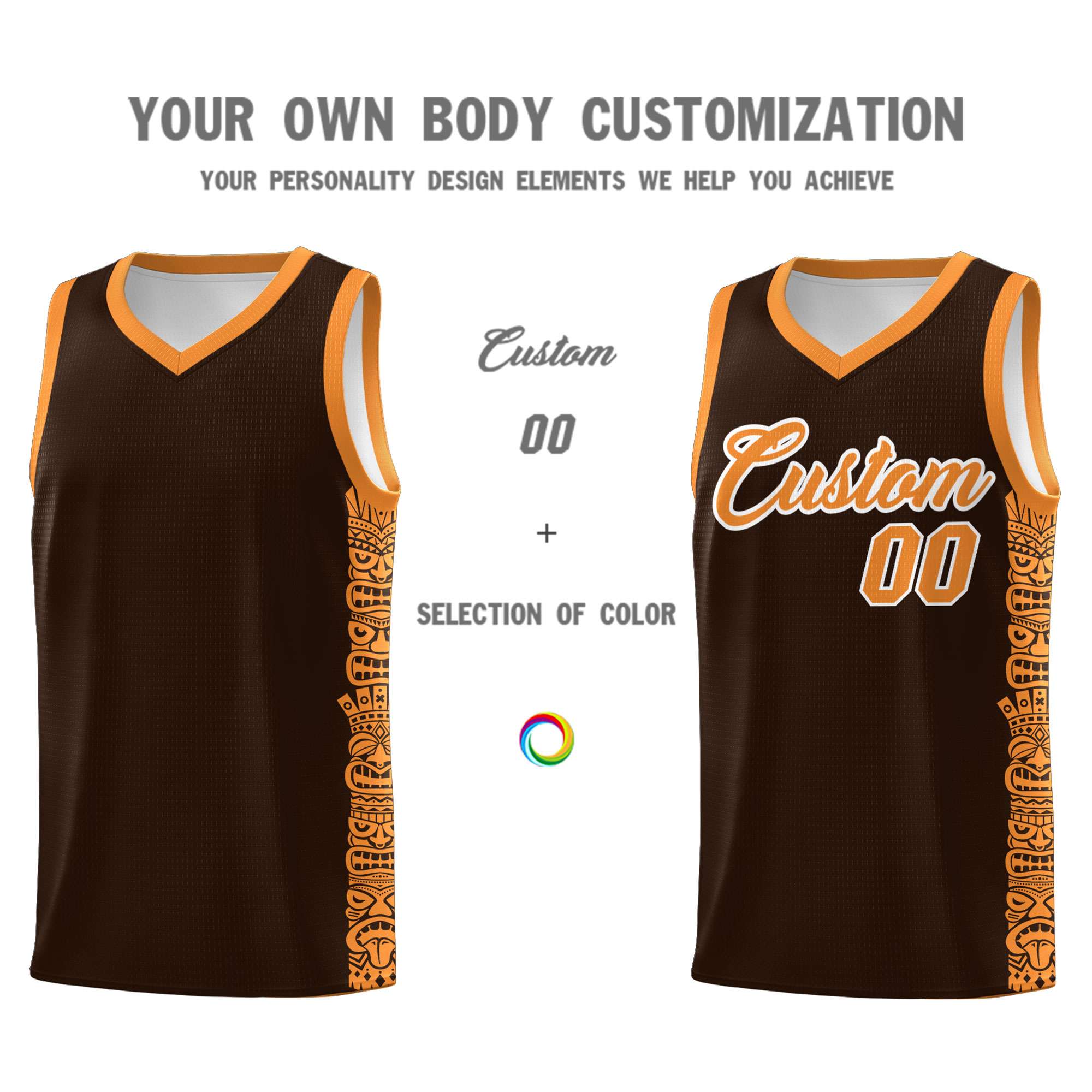 Custom Brown Orange Personalized Indians Pattern Sets Sports Uniform Basketball Jersey