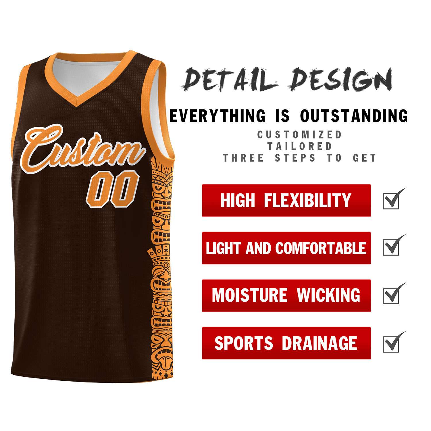 Custom Brown Orange Personalized Indians Pattern Sets Sports Uniform Basketball Jersey