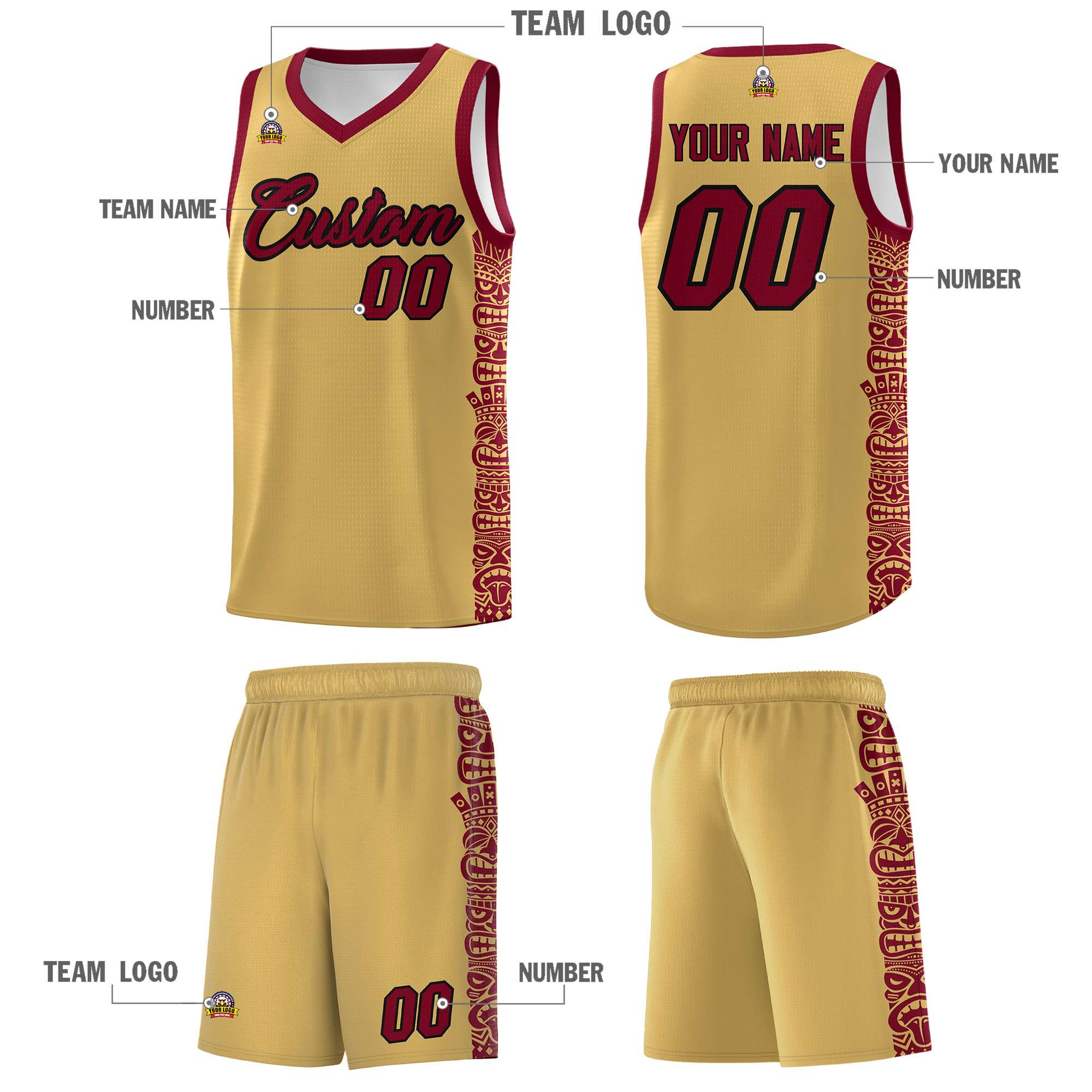 Custom Khaki Crimson Personalized Indians Pattern Sets Sports Uniform Basketball Jersey