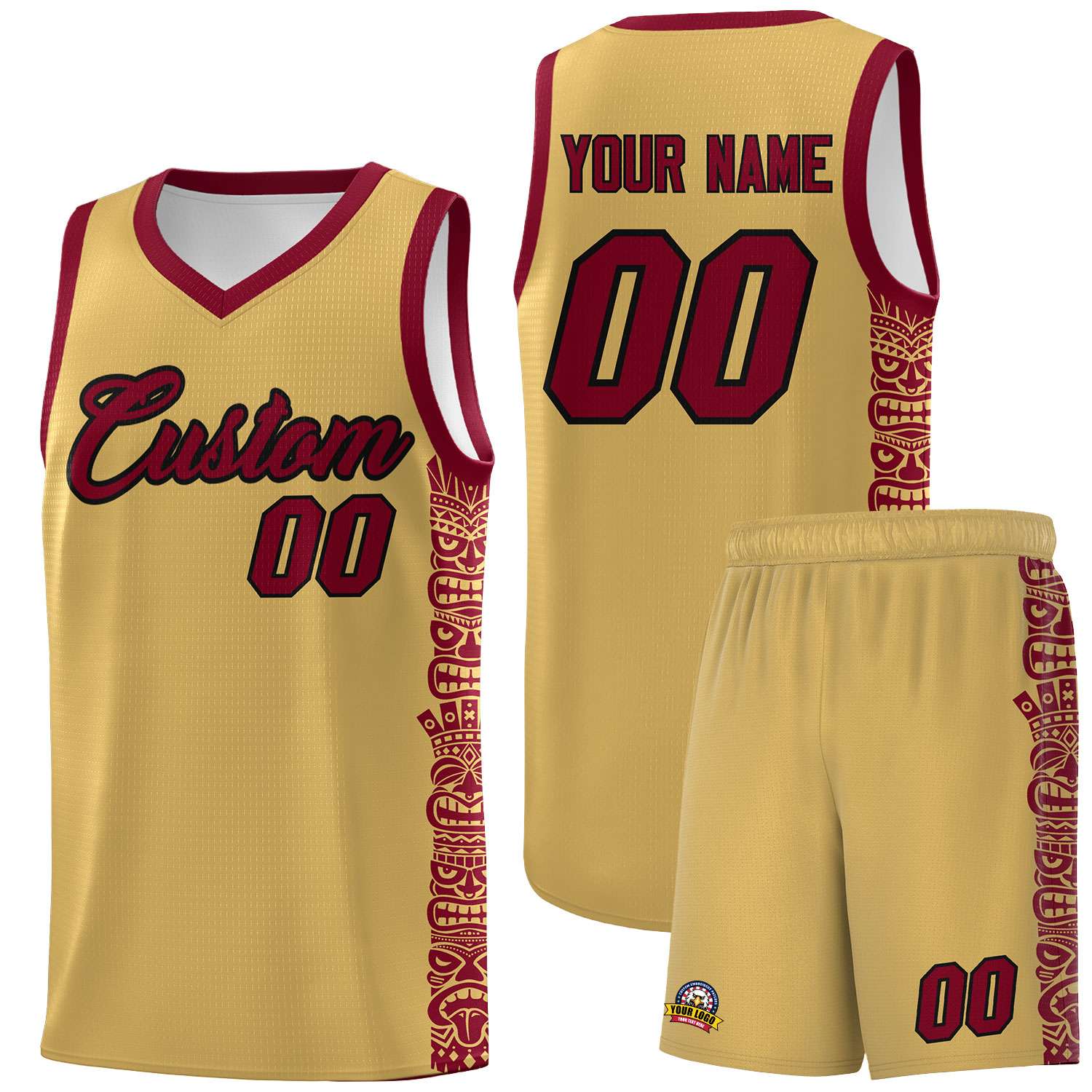 Custom Khaki Crimson Personalized Indians Pattern Sets Sports Uniform Basketball Jersey