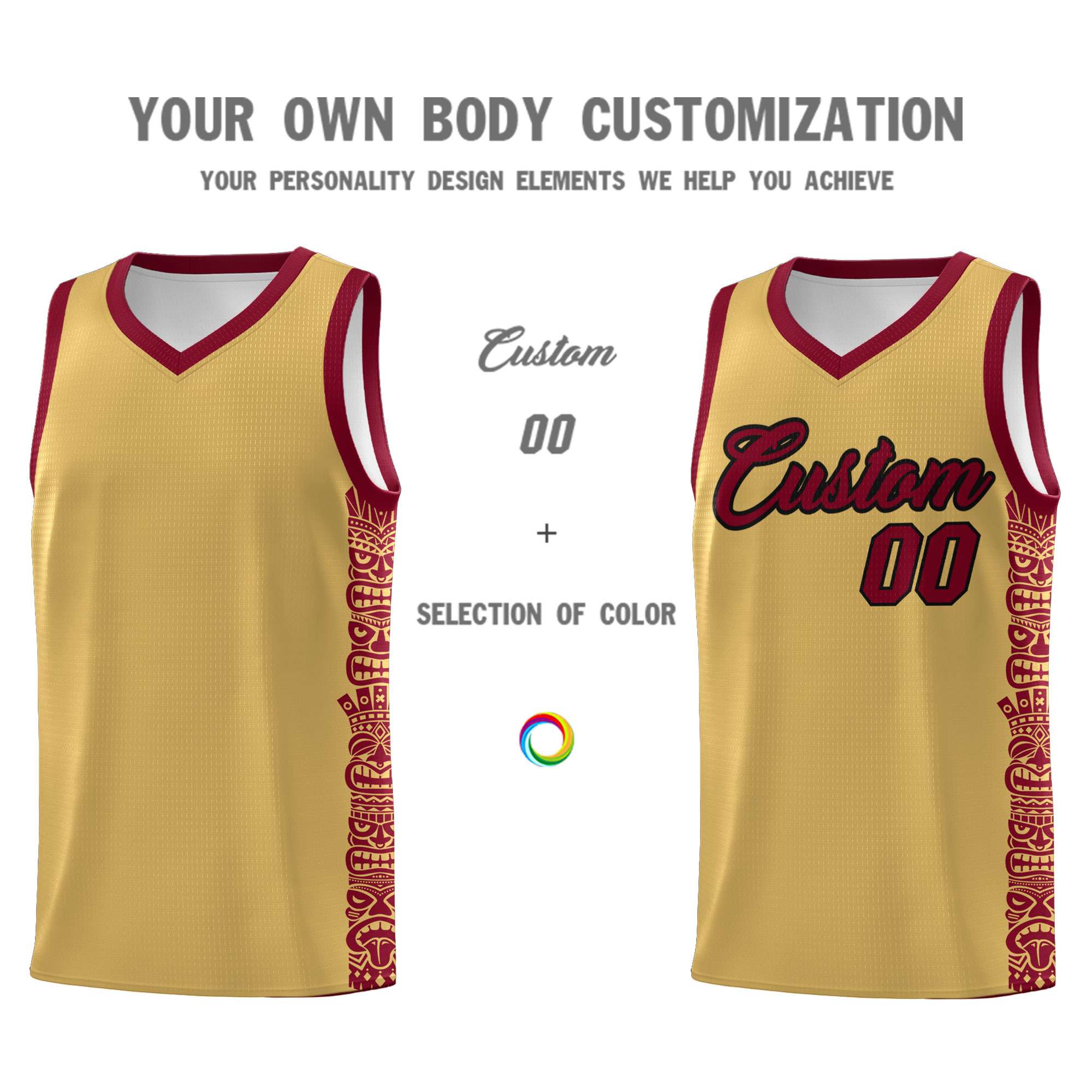 Custom Khaki Crimson Personalized Indians Pattern Sets Sports Uniform Basketball Jersey