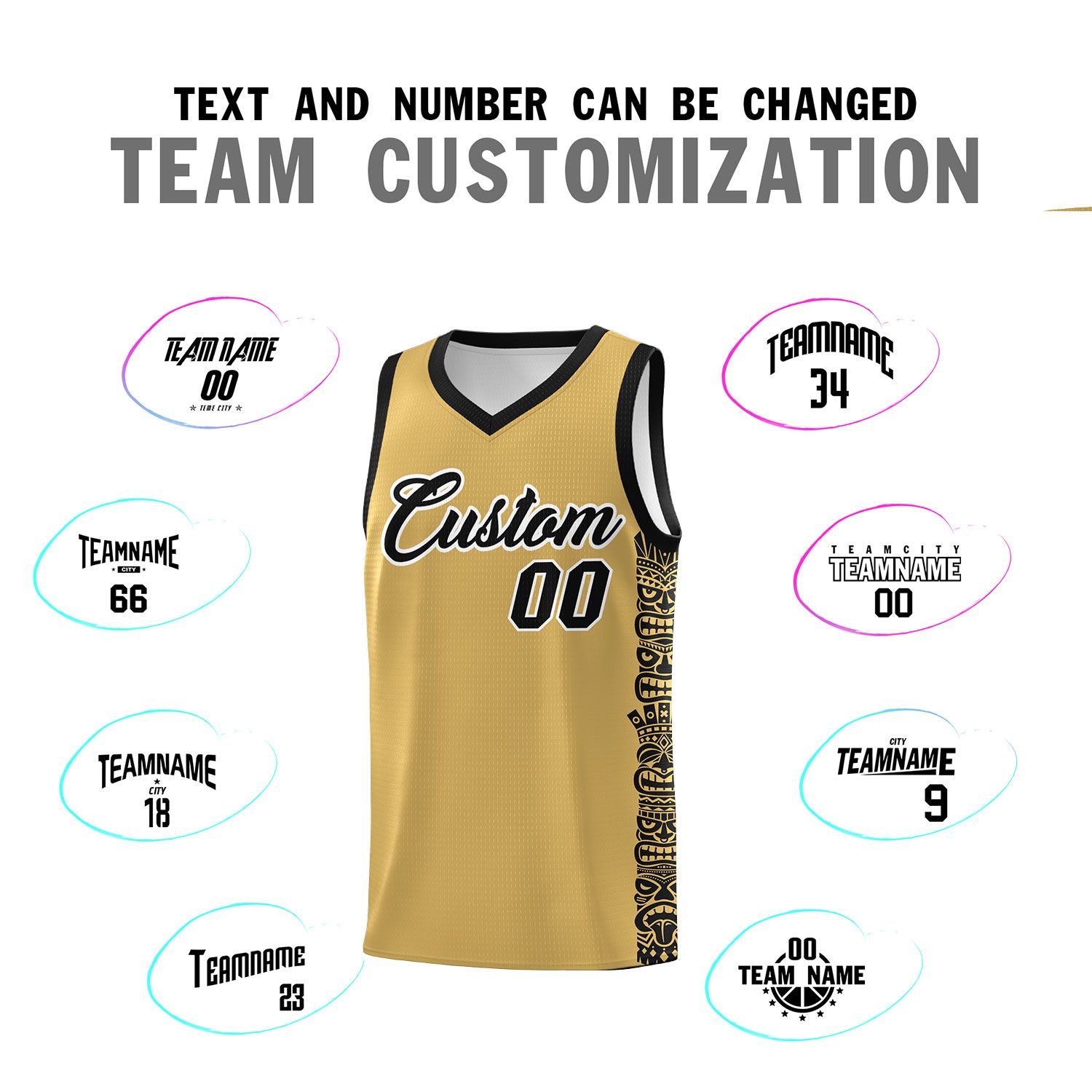 Custom Khaki Black Personalized Indians Pattern Sets Sports Uniform Basketball Jersey