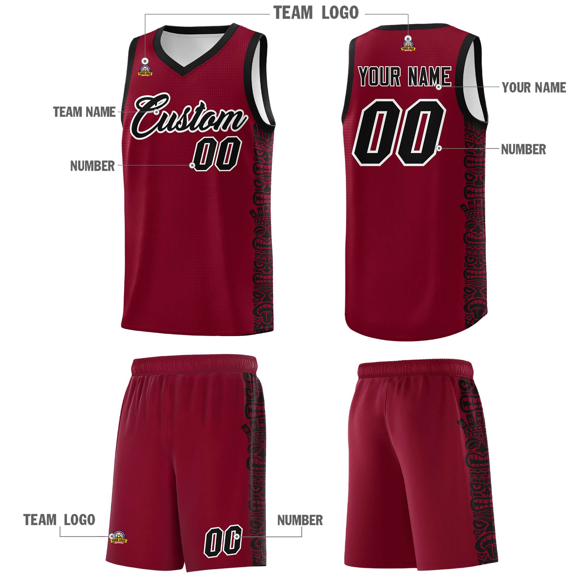 Custom Crimson Black Personalized Indians Pattern Sets Sports Uniform Basketball Jersey