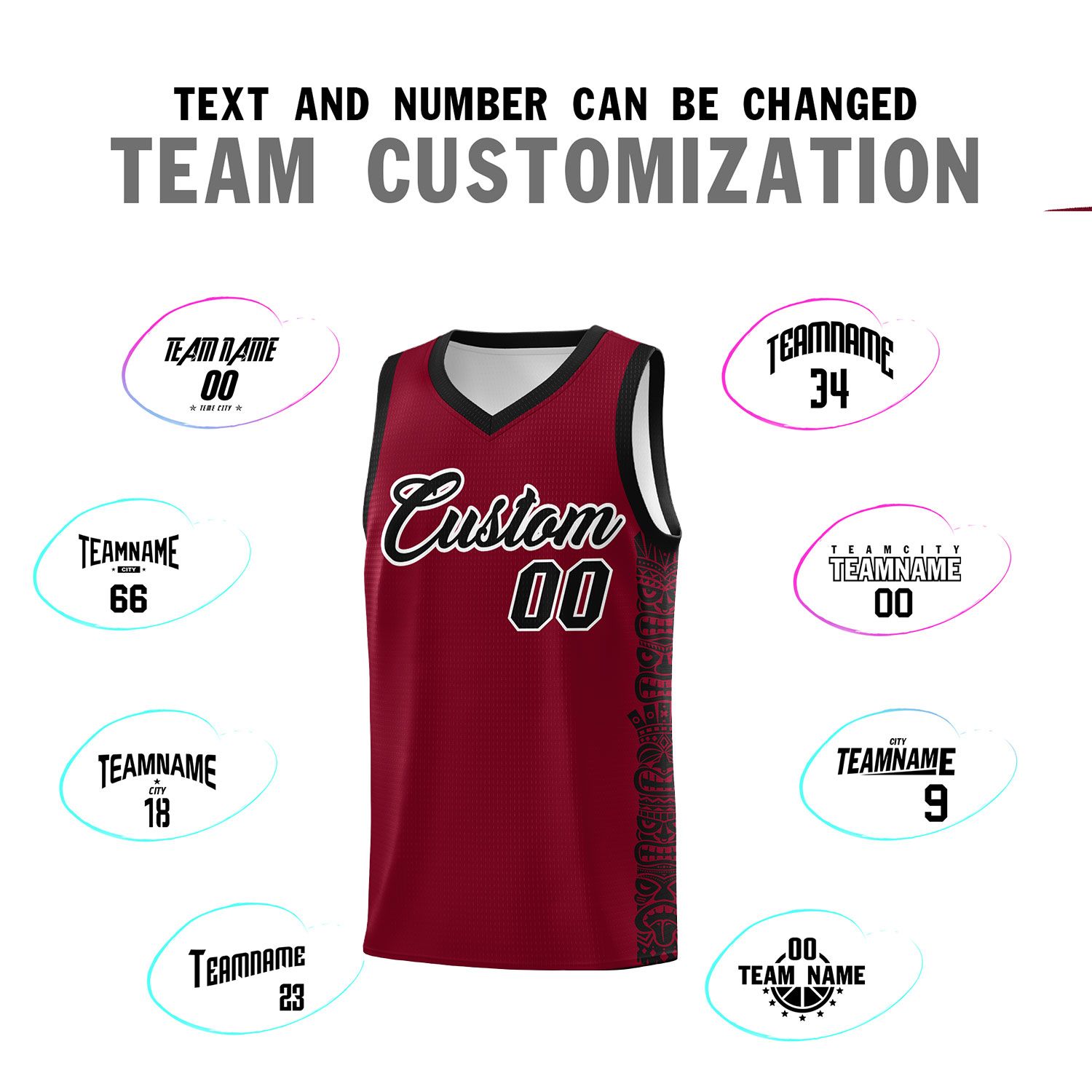 Custom Crimson Black Personalized Indians Pattern Sets Sports Uniform Basketball Jersey