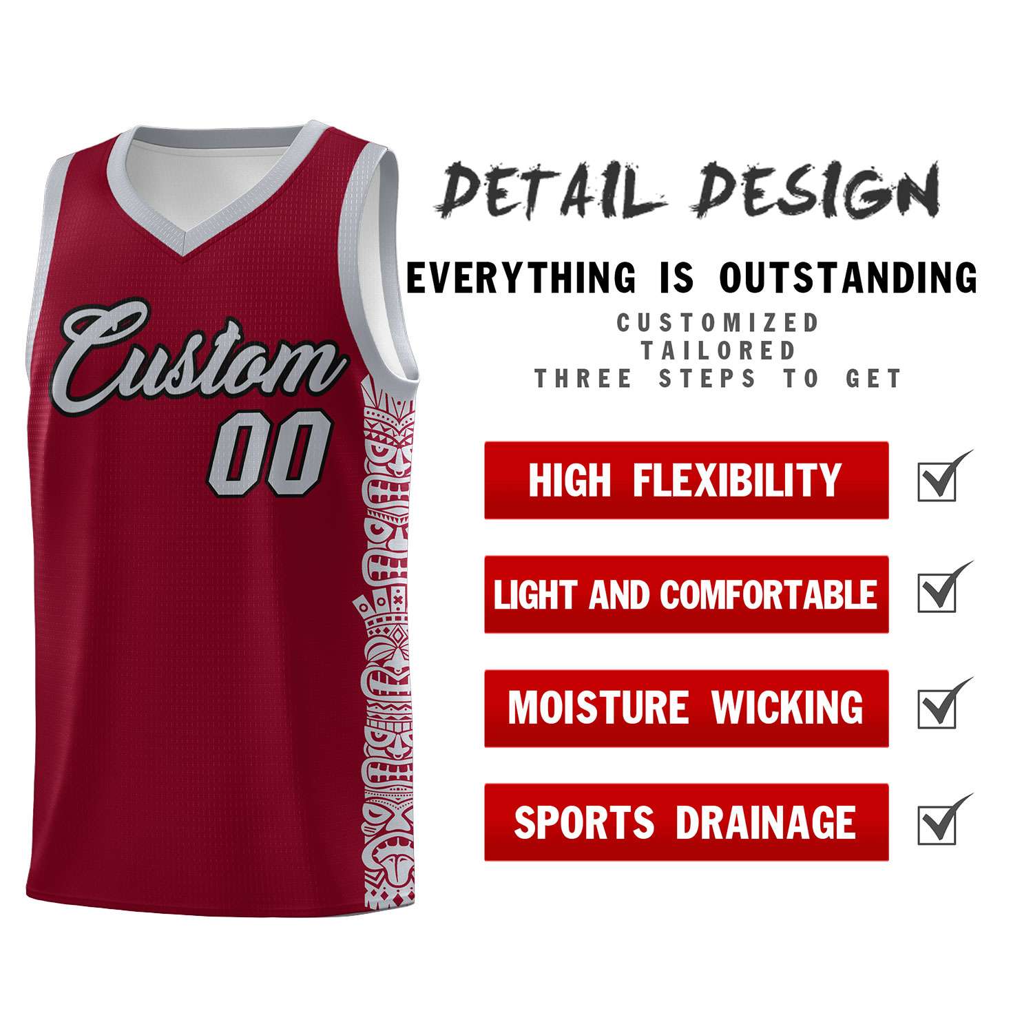 Custom Crimson Gray Personalized Indians Pattern Sets Sports Uniform Basketball Jersey