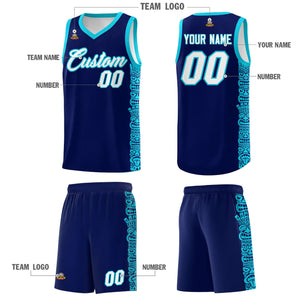 Custom Navy Sky Blue Personalized Indians Pattern Sets Sports Uniform Basketball Jersey