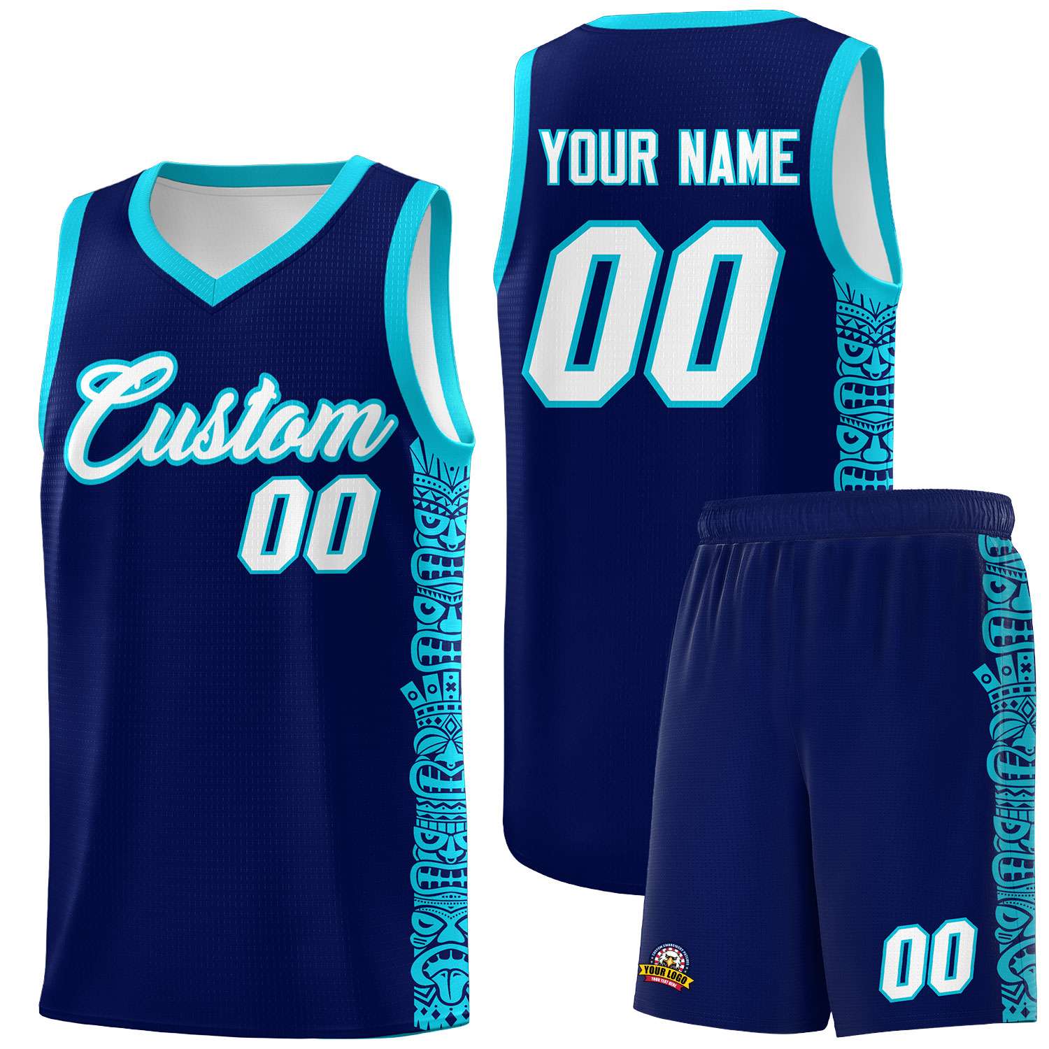 Custom Navy Sky Blue Personalized Indians Pattern Sets Sports Uniform Basketball Jersey