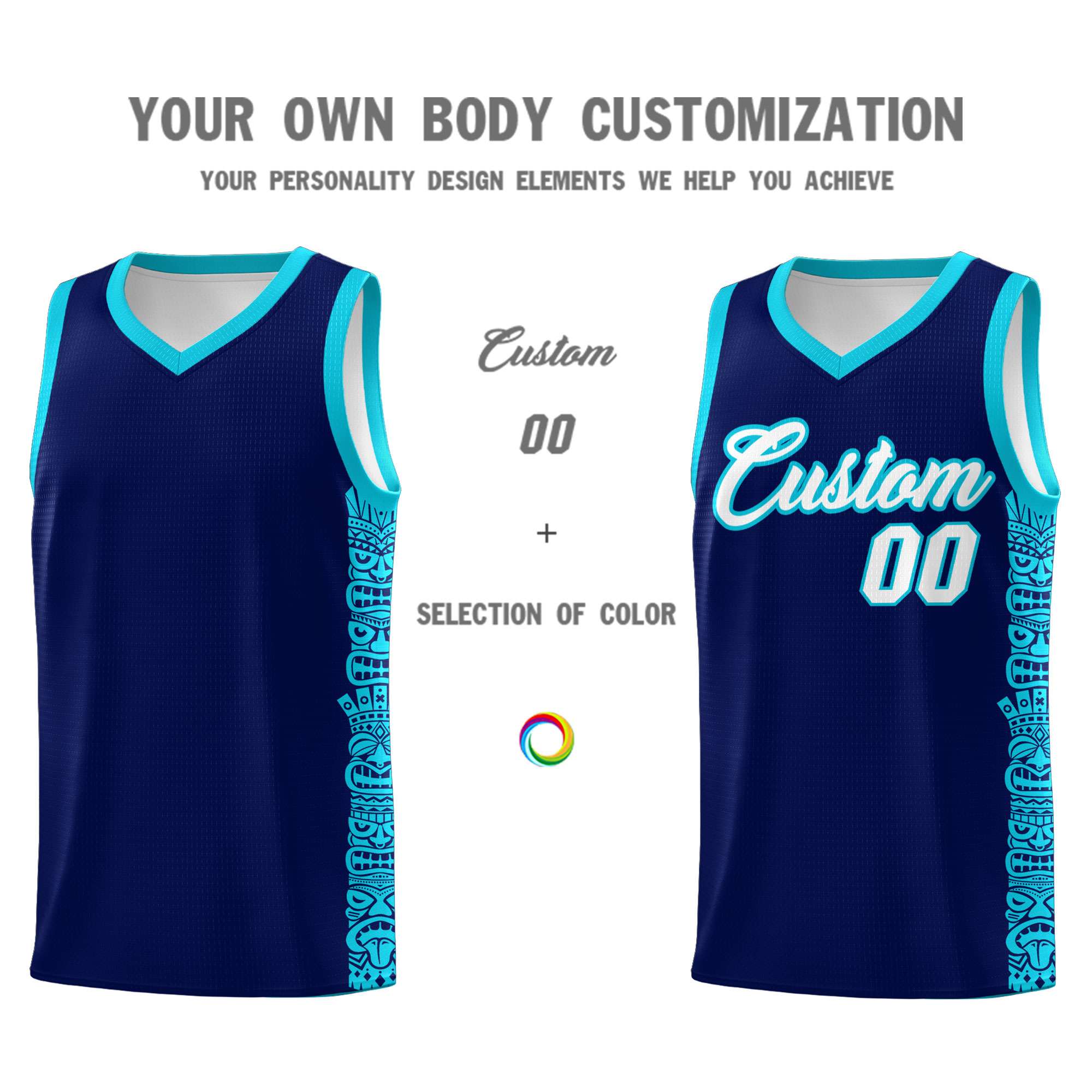 Custom Navy Sky Blue Personalized Indians Pattern Sets Sports Uniform Basketball Jersey