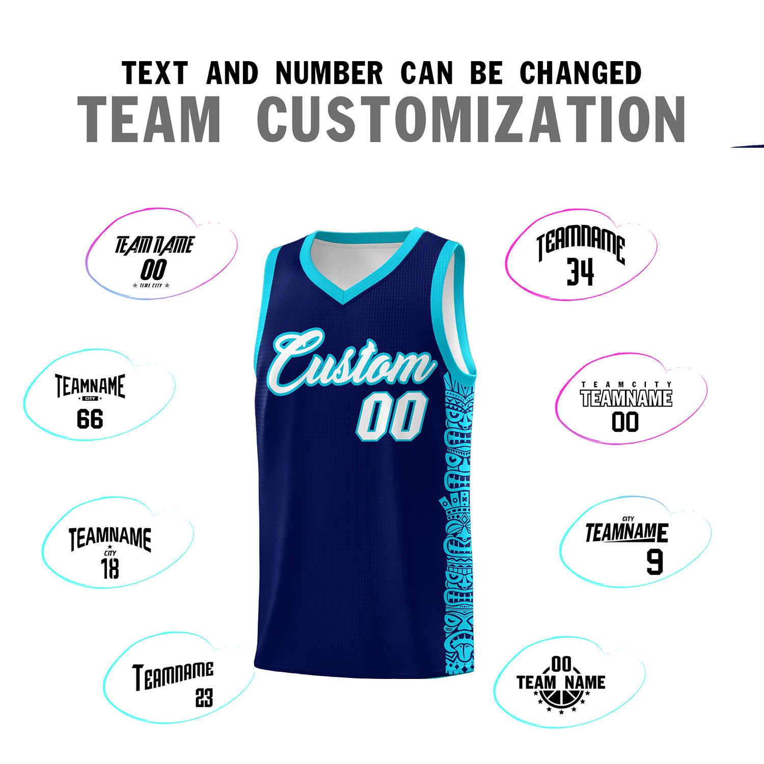 Custom Navy Sky Blue Personalized Indians Pattern Sets Sports Uniform Basketball Jersey